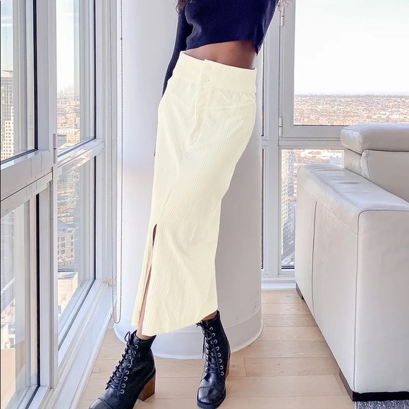 FREE PEOPLE ROXY CREAM RIBBED SKIRT - Picture 2 of 5